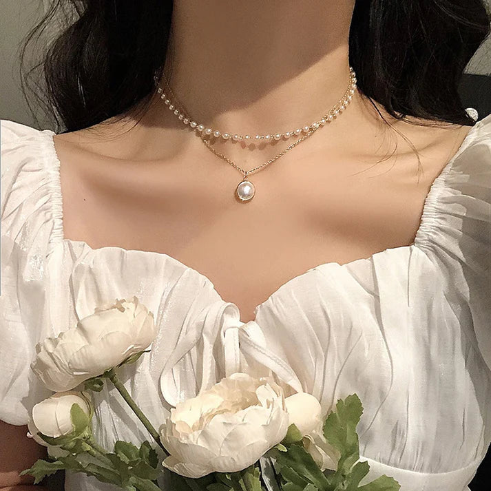 Delicate Double Strand Necklace • Mother of Pearl Choker