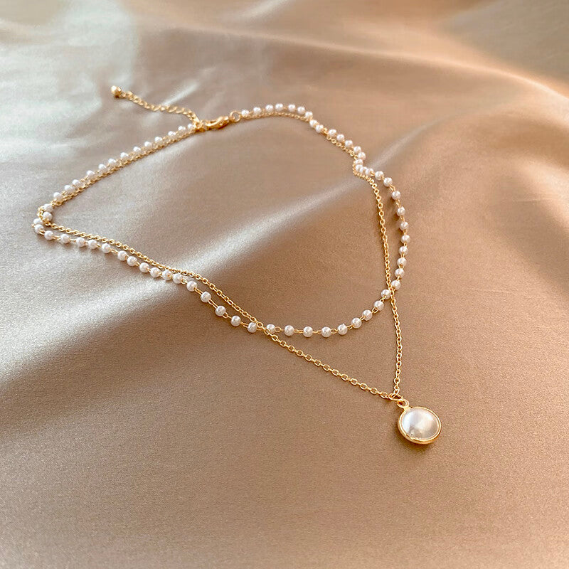 Delicate Double Strand Necklace • Mother of Pearl Choker