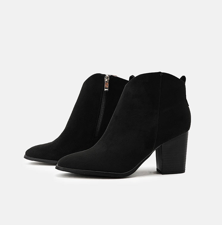 Thick Heels Suede Boots •  Pu Leather Boots