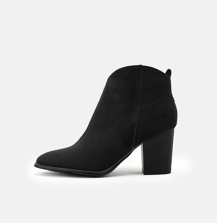 Thick Heels Suede Boots •  Pu Leather Boots