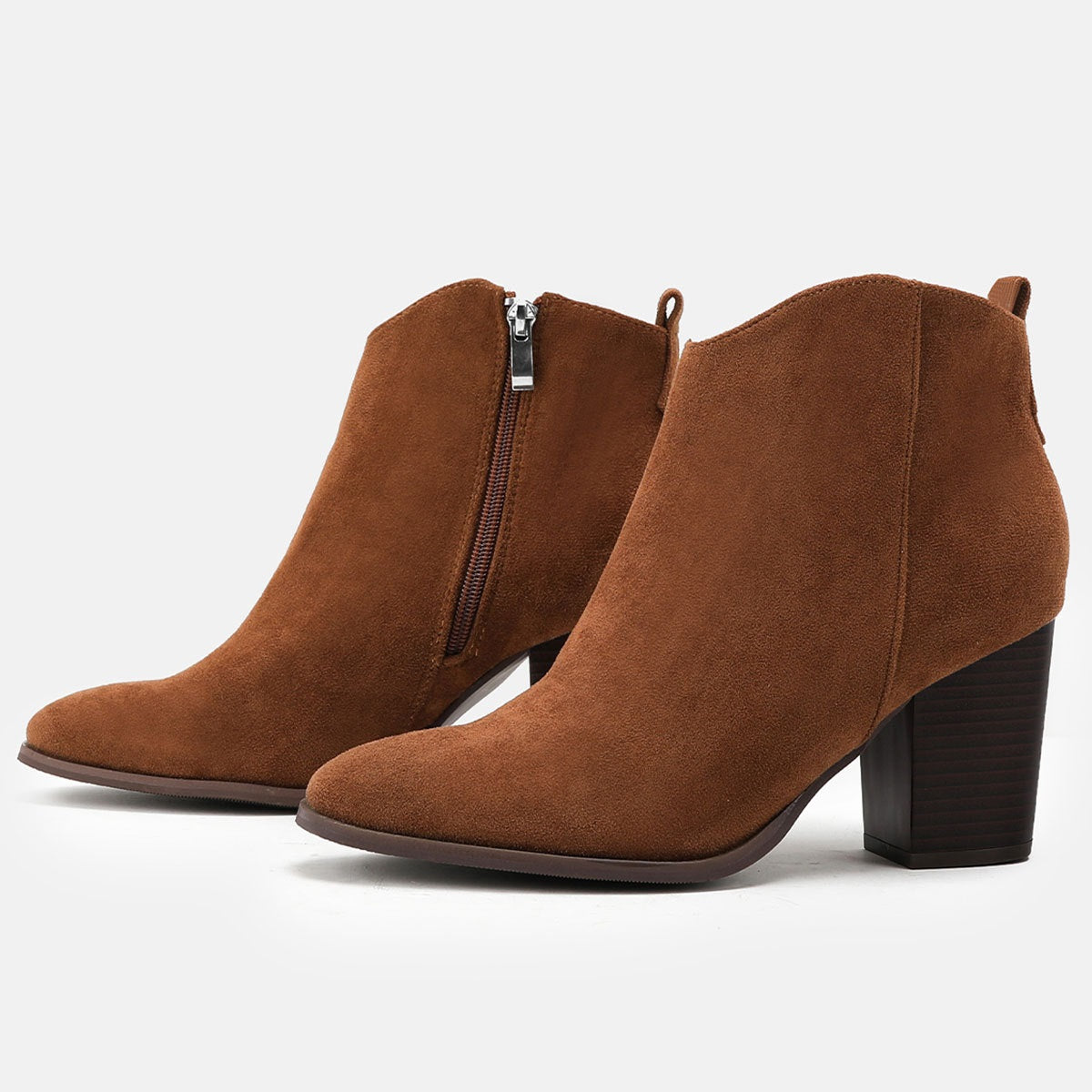 Thick Heels Suede Boots •  Pu Leather Boots