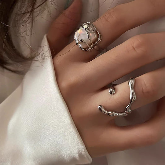 Bizarre Metal Cage Ring • Freshwater Pearl Open Ring