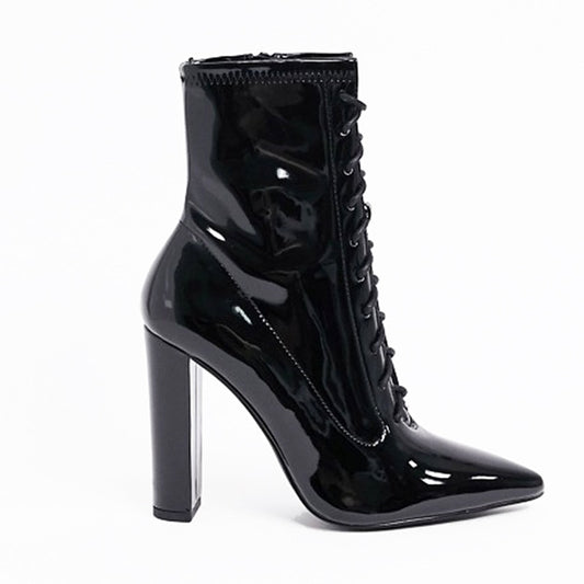 Lace Up Zipper Boots • Black Patent Leather