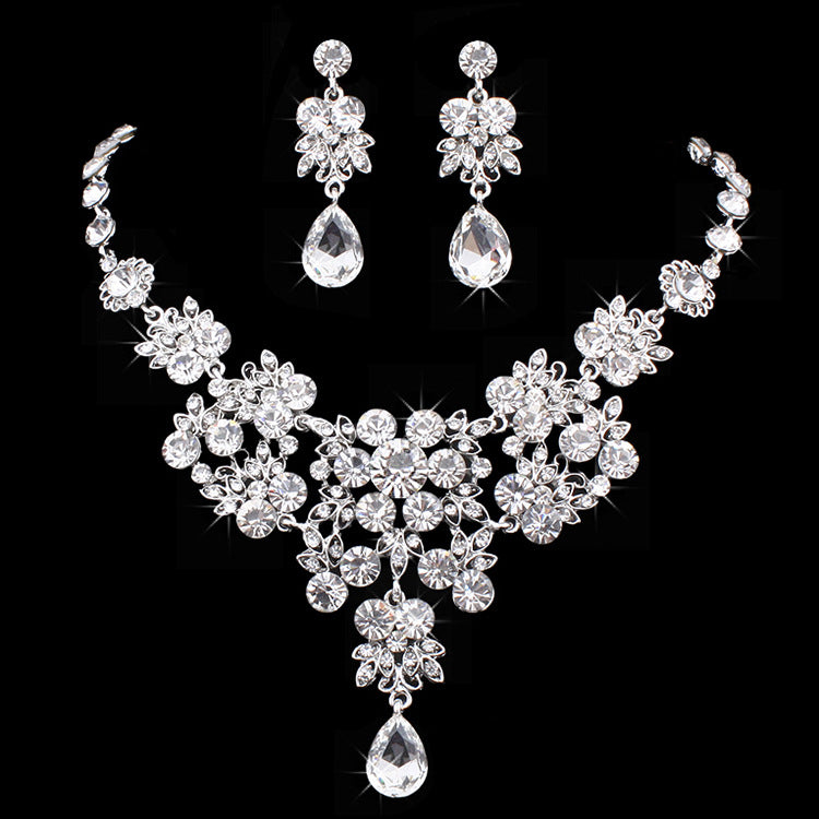 Bridal Jewelry Set • Rhinestone Collarbone Wedding Necklace Earrings Set