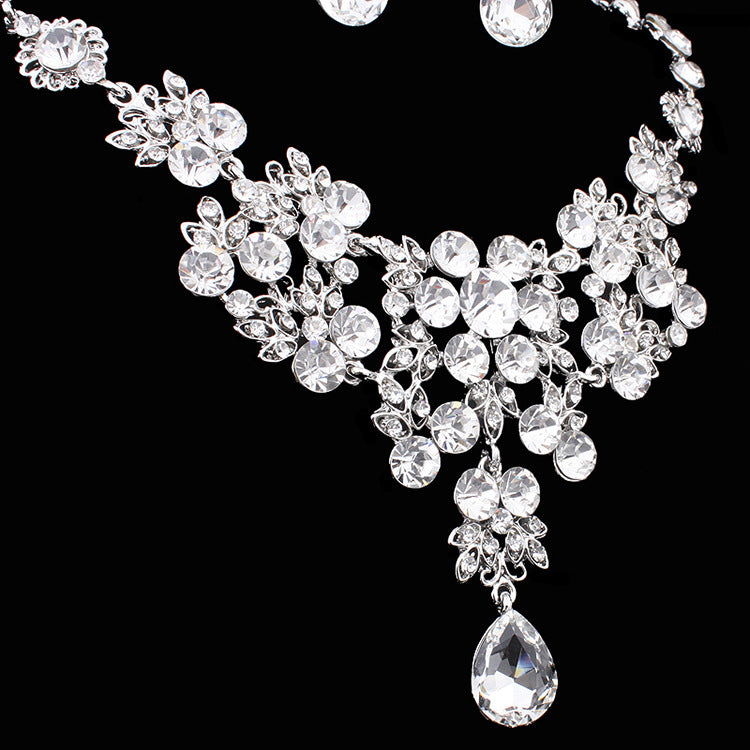 Bridal Jewelry Set • Rhinestone Collarbone Wedding Necklace Earrings Set