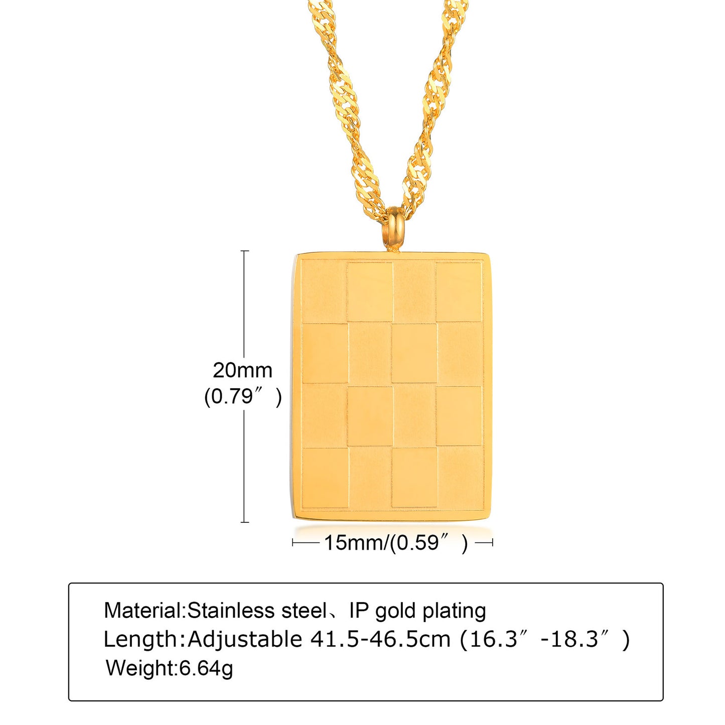 Checkerboard Pendant Necklace • Gold Plated Stainless Steel