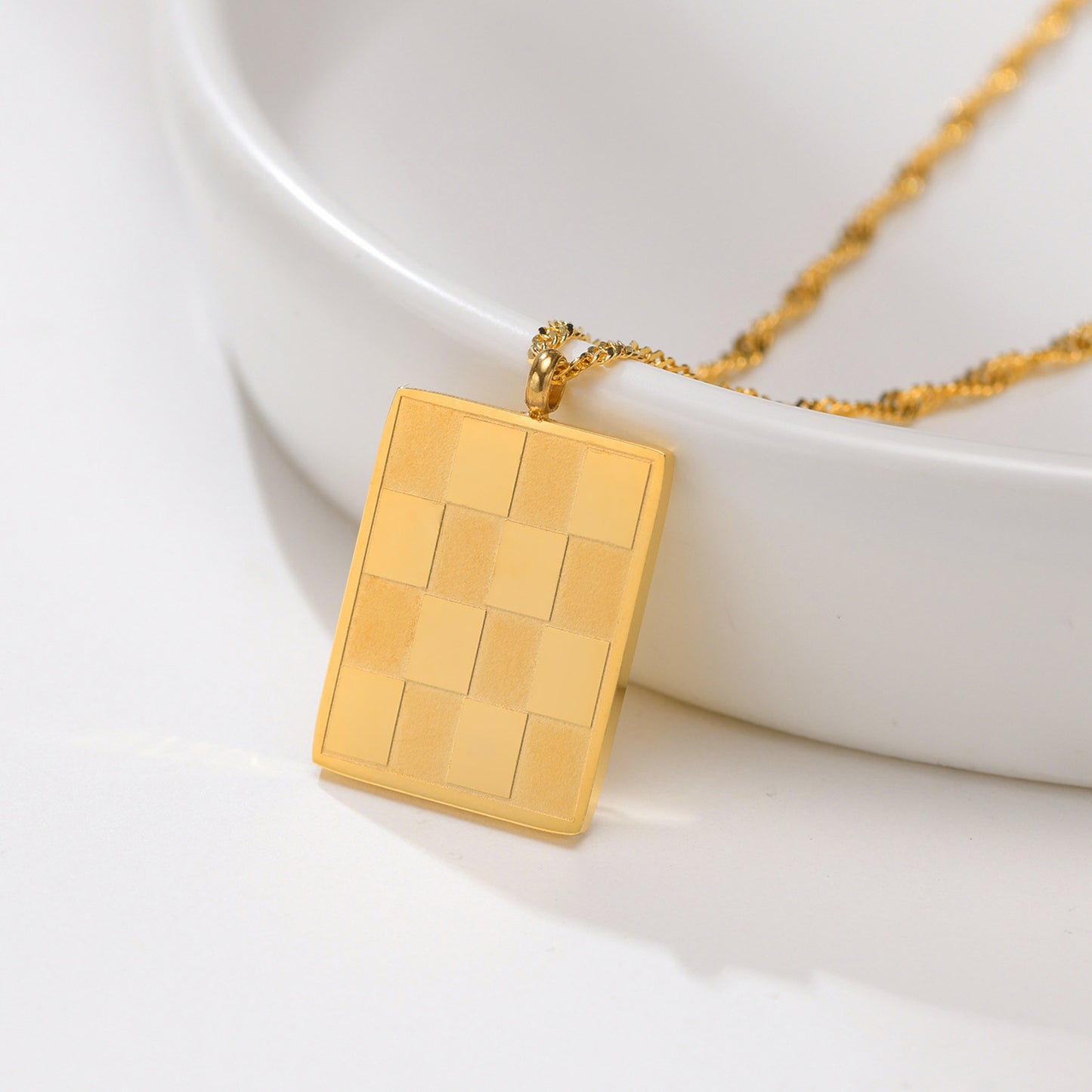 Checkerboard Pendant Necklace • Gold Plated Stainless Steel