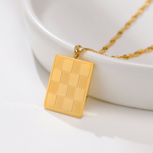 Checkerboard Pendant Necklace • Gold Plated Stainless Steel