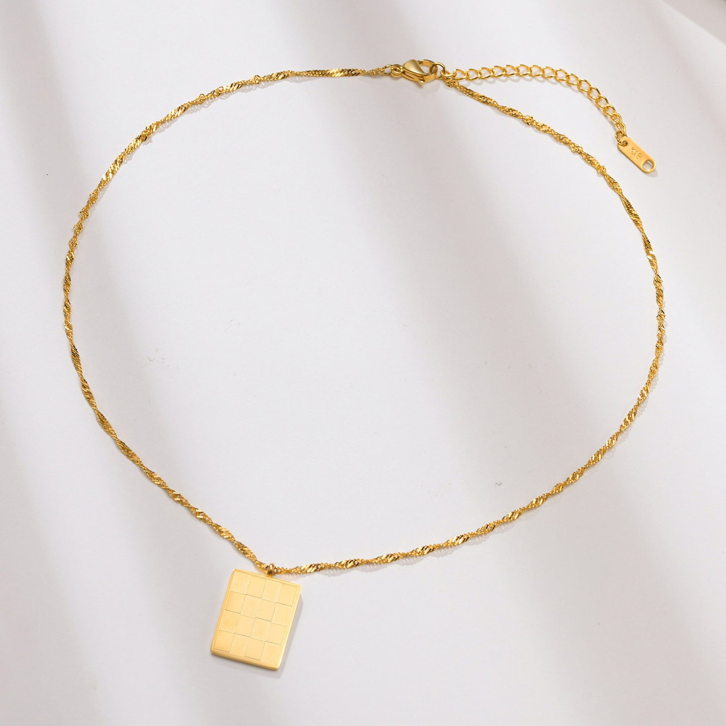 Checkerboard Pendant Necklace • Gold Plated Stainless Steel