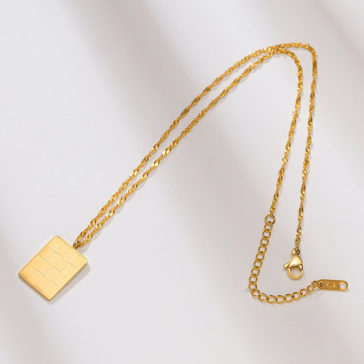 Checkerboard Pendant Necklace • Gold Plated Stainless Steel