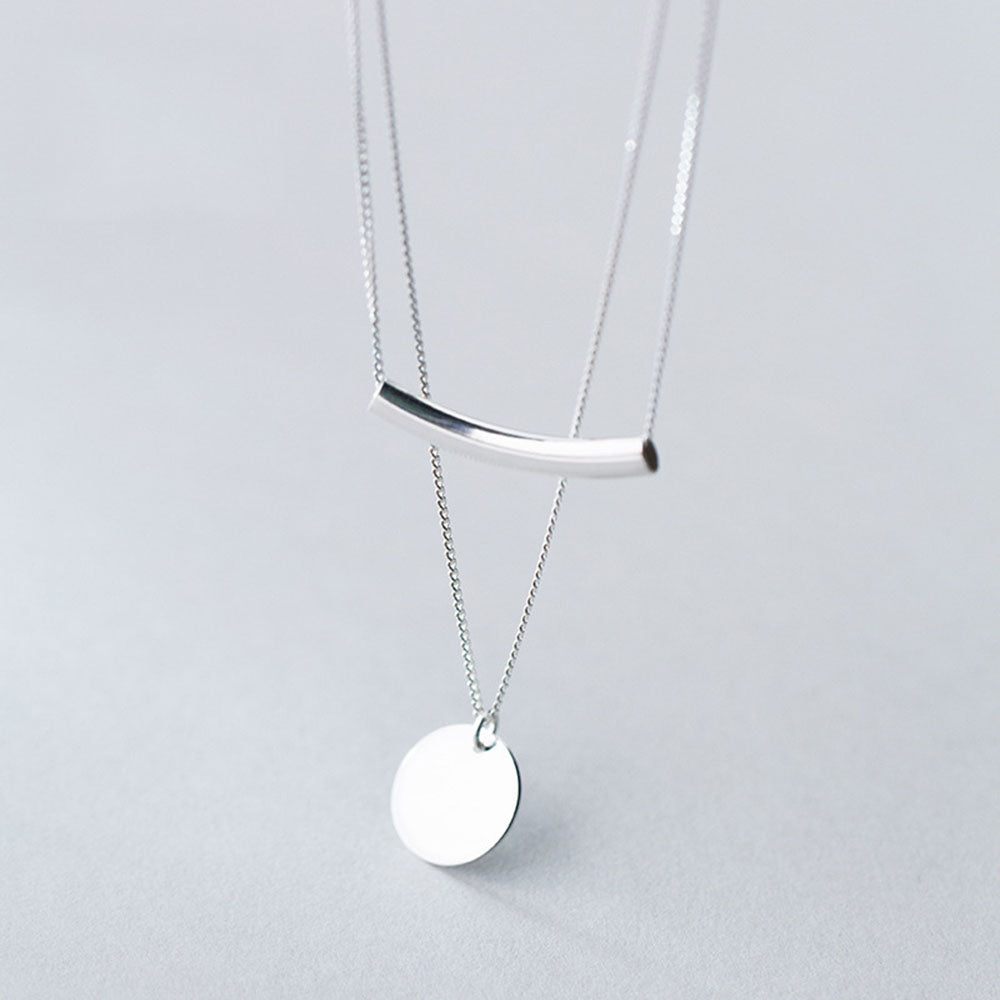 Coin Pendant Layered Necklace • Modern Minimalist Starling Silver Charm Necklace