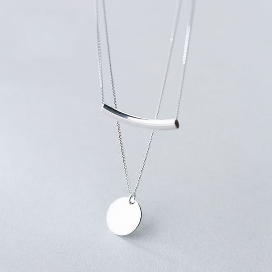 Coin Pendant Layered Necklace • Modern Minimalist Starling Silver Charm Necklace