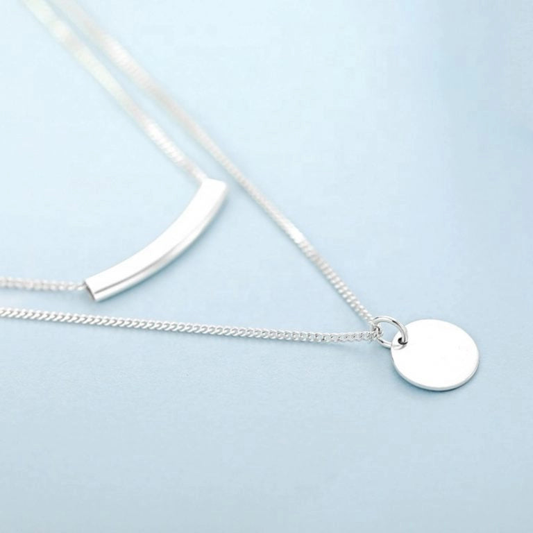 Coin Pendant Layered Necklace • Modern Minimalist Starling Silver Charm Necklace