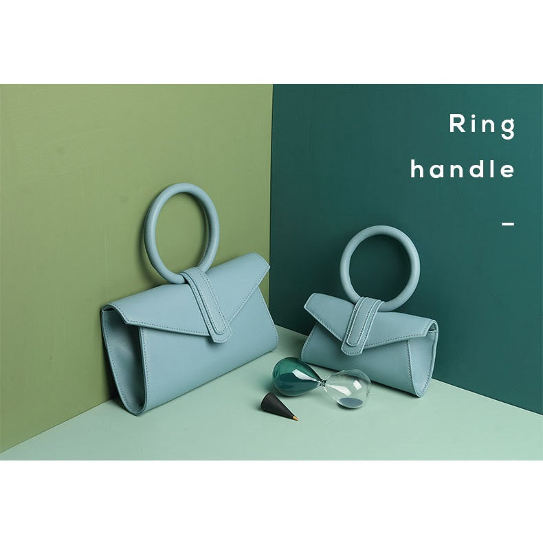 Genuine Leather Handbag • Top Ring Handle Leather Crossbody Bag