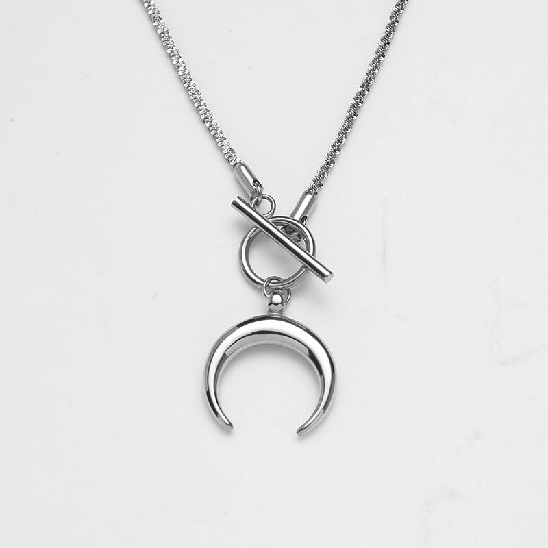 Crescent Moon Toggle Necklace • Stainless Steel Metal Collar 