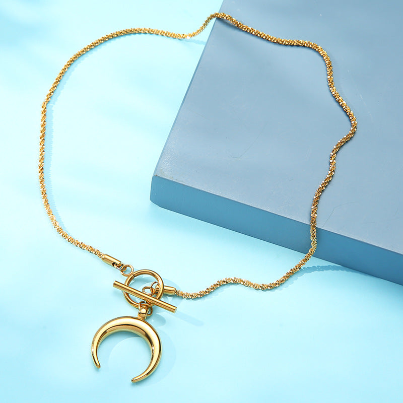 Crescent Moon Toggle Necklace • Stainless Steel Metal Collar 