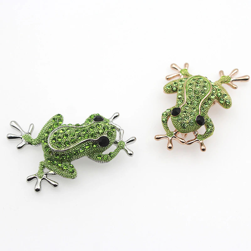 Crystal Frog Brooch • Rhinestone Dress Pin