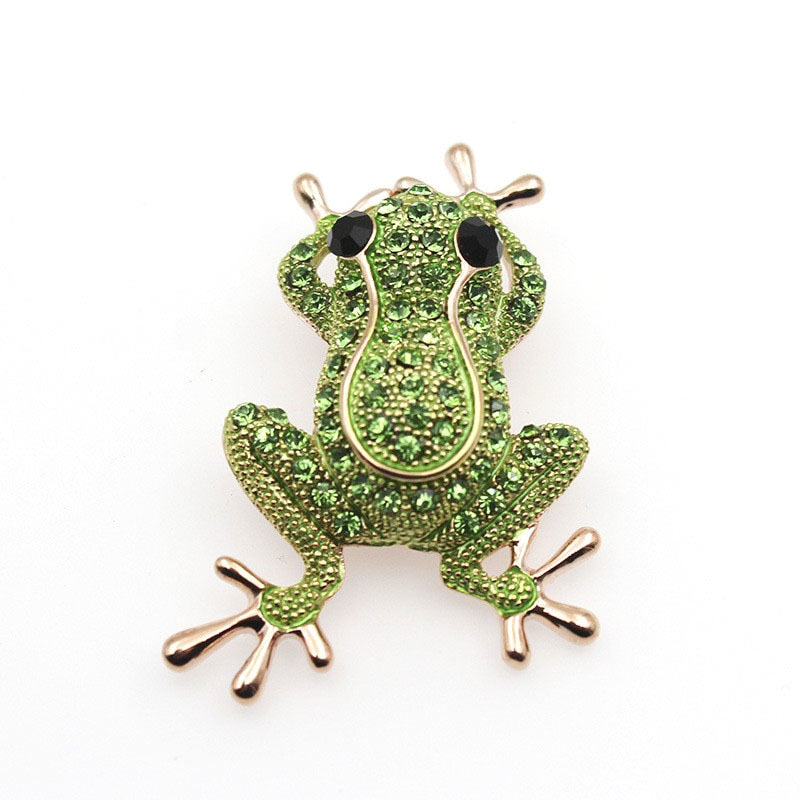 Crystal Frog Brooch • Rhinestone Dress Pin