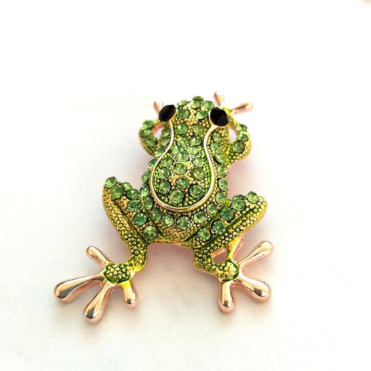 Crystal Frog Brooch • Rhinestone Dress Pin