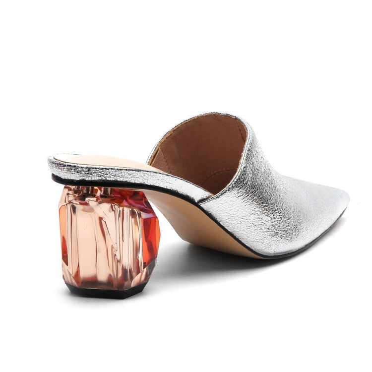 Crystal Heel Mule Slippers • Super Fiber Leather