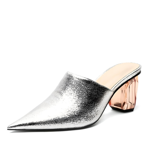 Crystal Heel Mule Slippers • Super Fiber Leather