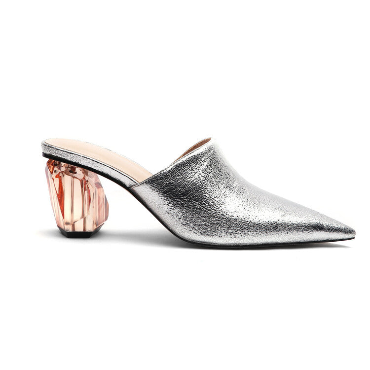 Crystal Heel Mule Slippers • Super Fiber Leather