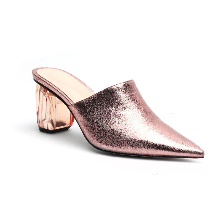 Crystal Heel Mule Slippers • Super Fiber Leather