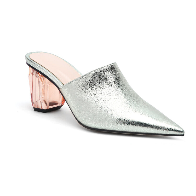 Crystal Heel Mule Slippers • Super Fiber Leather