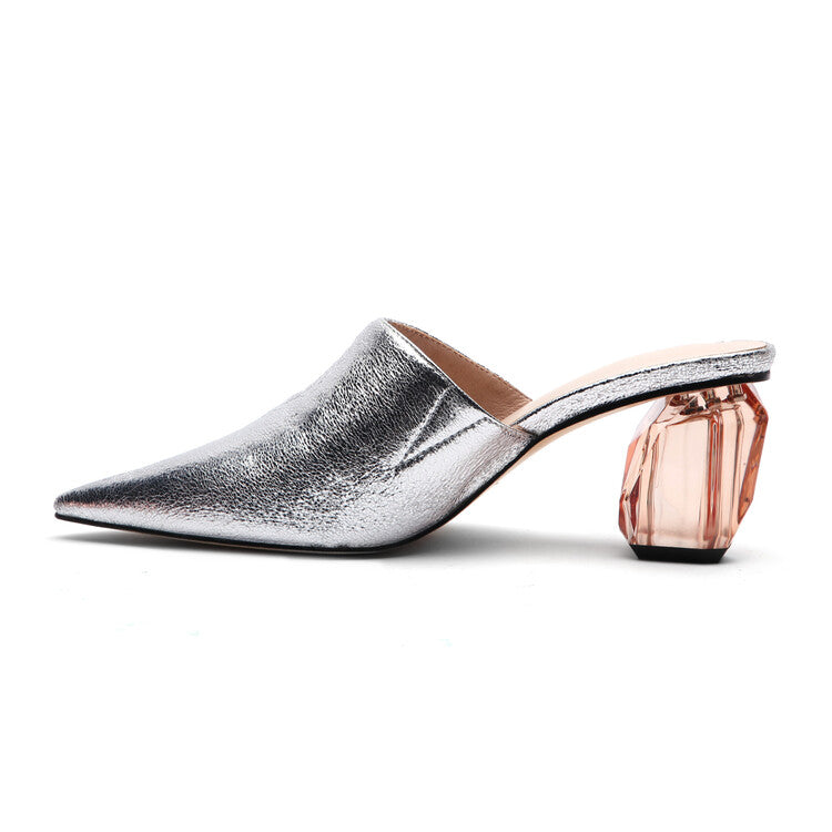 Crystal Heel Mule Slippers • Super Fiber Leather