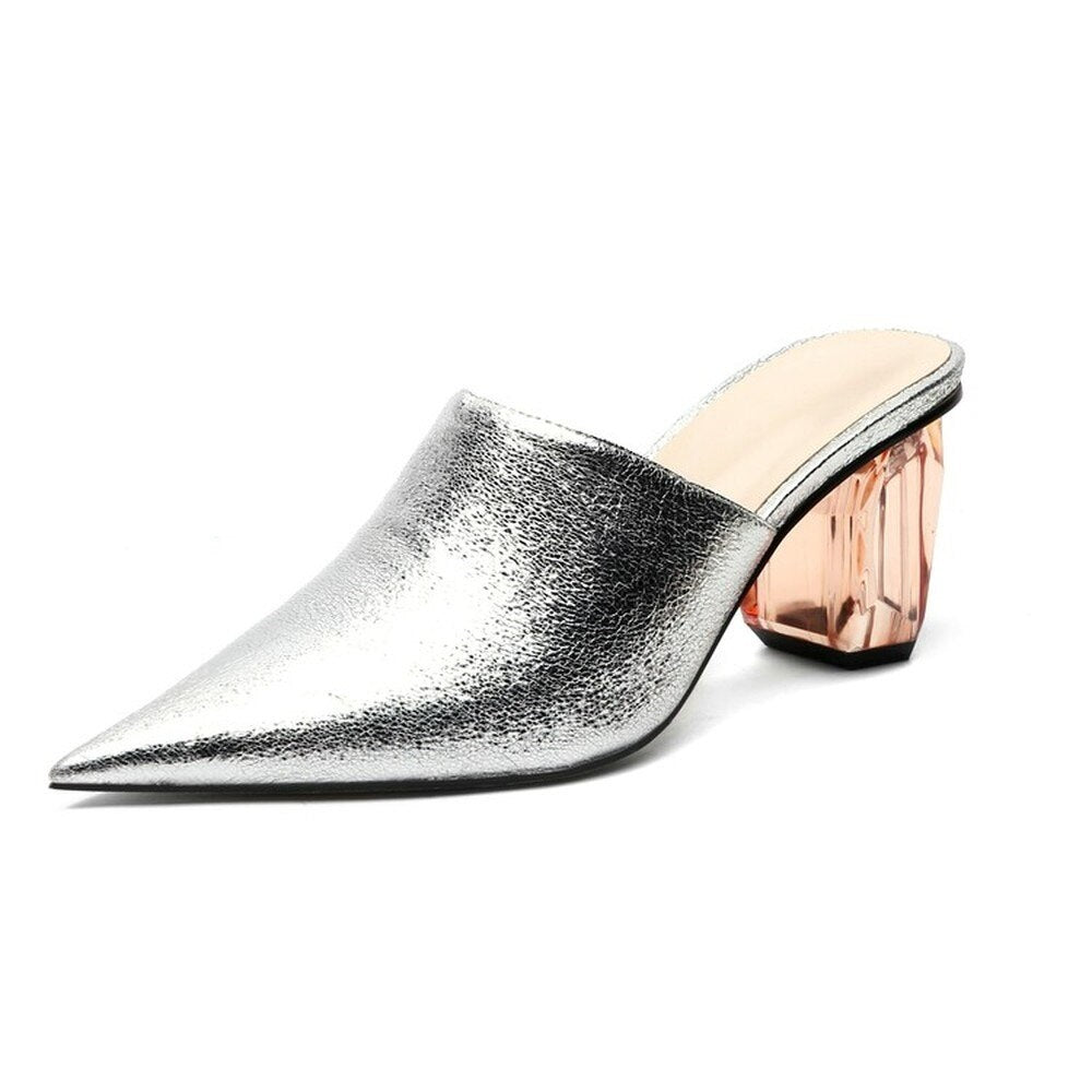 Crystal Heel Mule Slippers • Super Fiber Leather