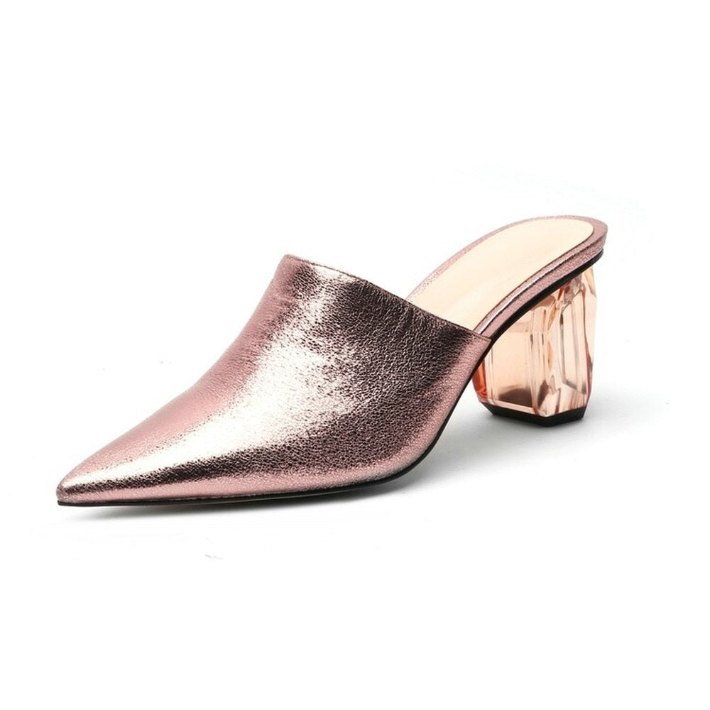 Crystal Heel Mule Slippers • Super Fiber Leather