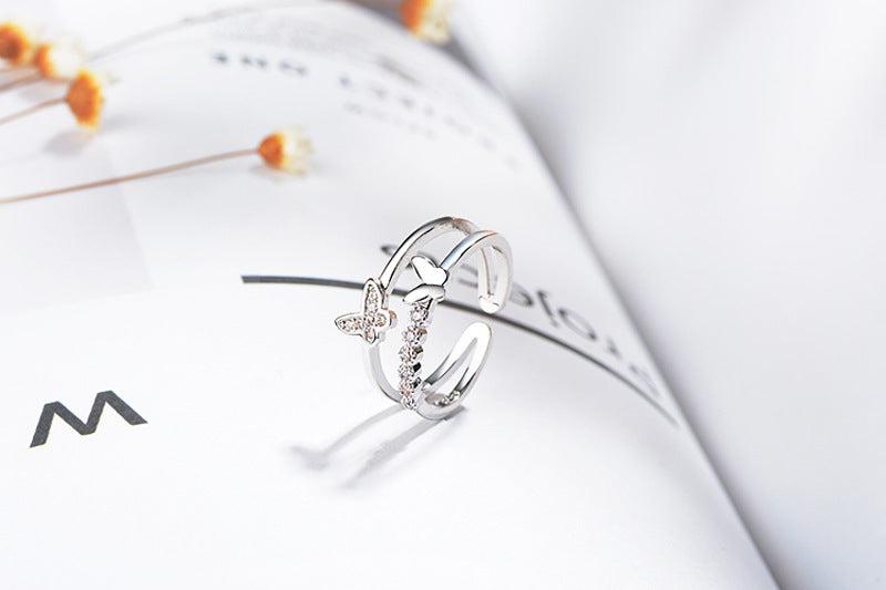 Double Deck Butterfly Ring • Sterling Silver Open Ring