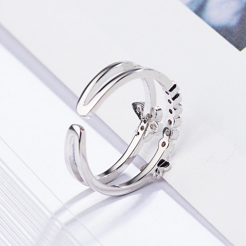 Double Deck Butterfly Ring • Sterling Silver Open Ring