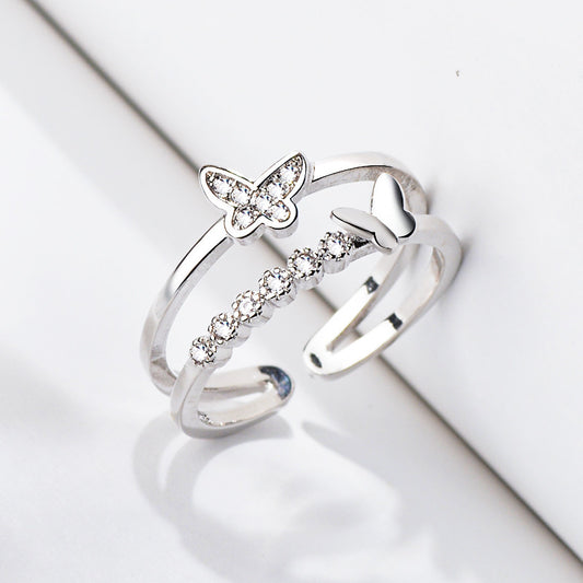 Double Deck Butterfly Ring • Sterling Silver Open Ring