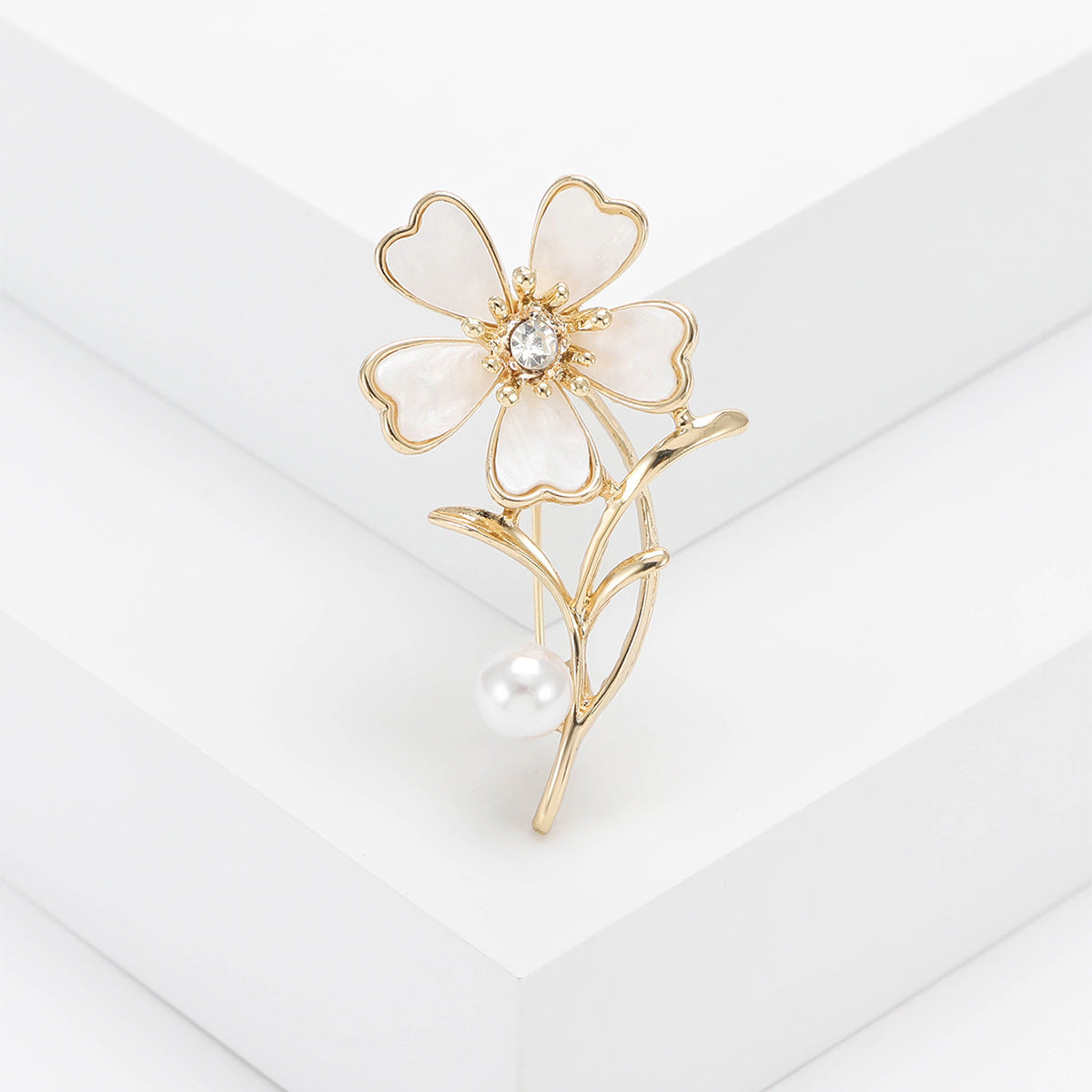 Elegant Floral Brooch • Two-Tones Pearl Plant Dress Pin