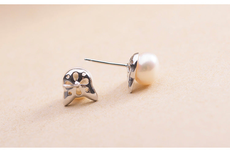 Endearing Cat Pearl Studs • Silver Needle Small Stud Earrings