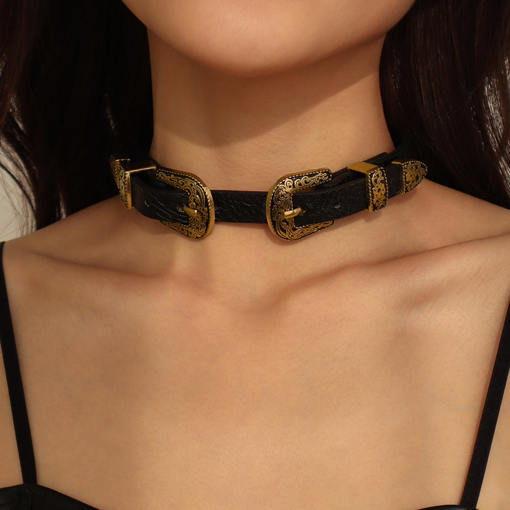 Metal Buckle Choker • Zync Alloy Leather Strap