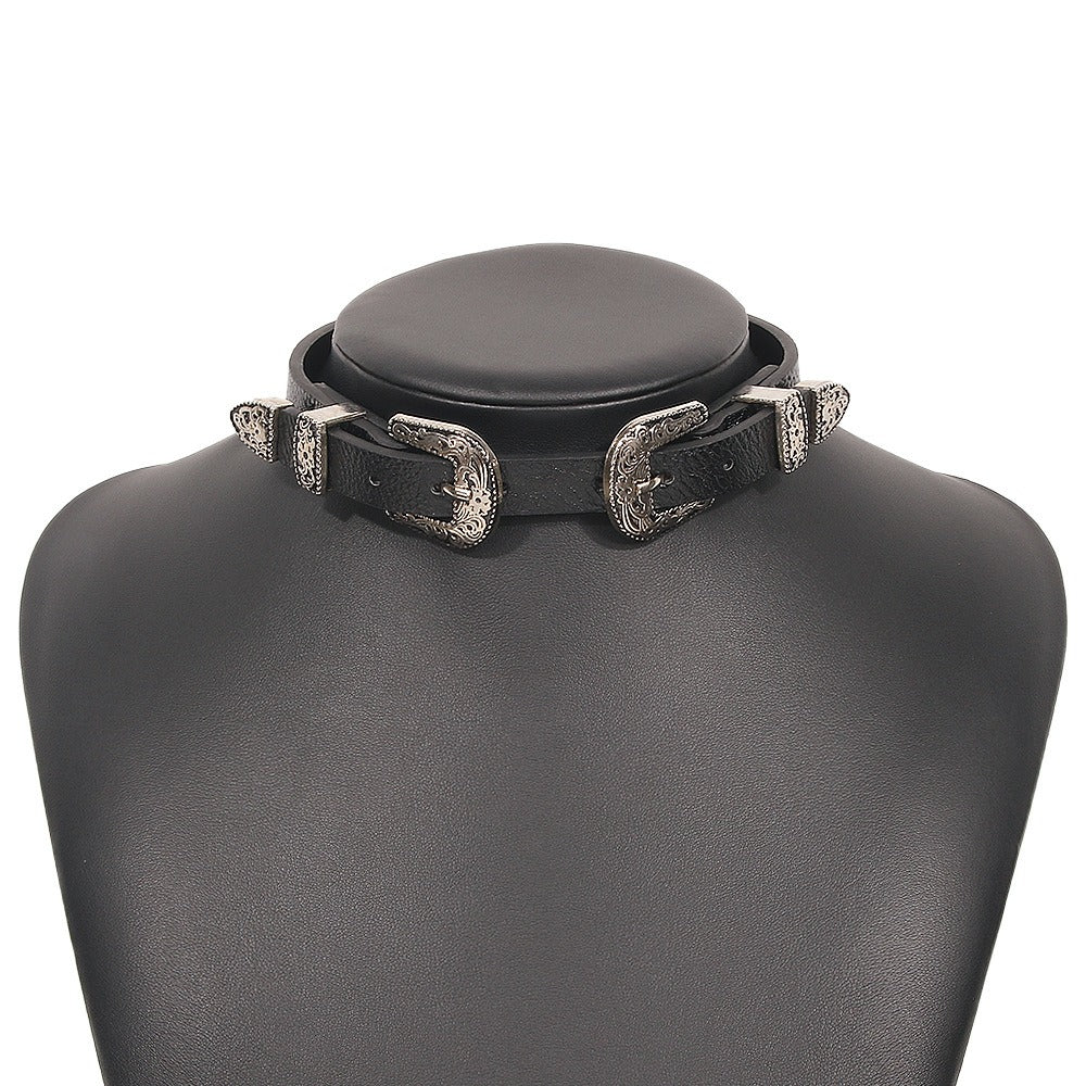 Metal Buckle Choker • Zync Alloy Leather Strap