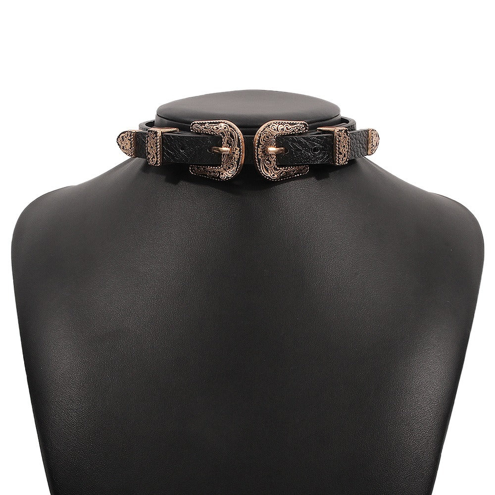 Metal Buckle Choker • Zync Alloy Leather Strap