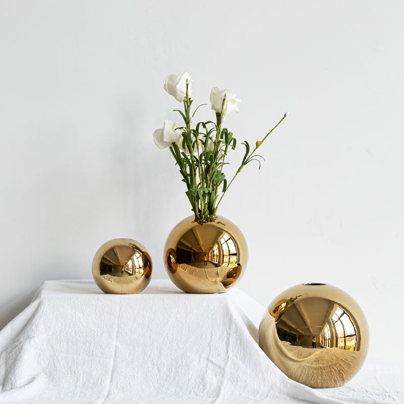 Flower Arrangement Bowl • Gold Plated Porcelain Vase