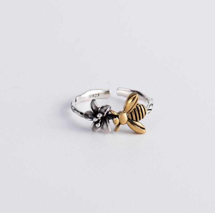 Flower Bee Open Ring • Sterling Silver Brass Ring