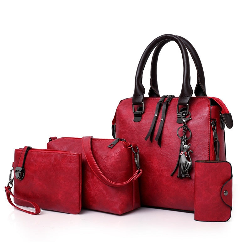 Four Leather Bags Set • Messenger Tote Bolsa Handbags 