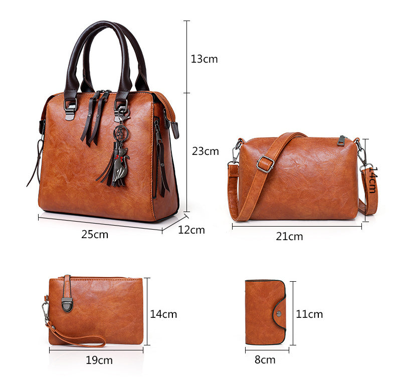 Four Leather Bags Set • Messenger Tote Bolsa Handbags 