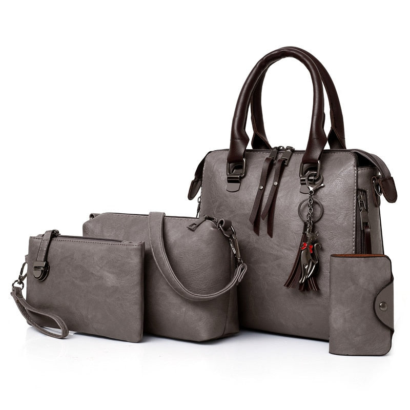 Four Leather Bags Set • Messenger Tote Bolsa Handbags 