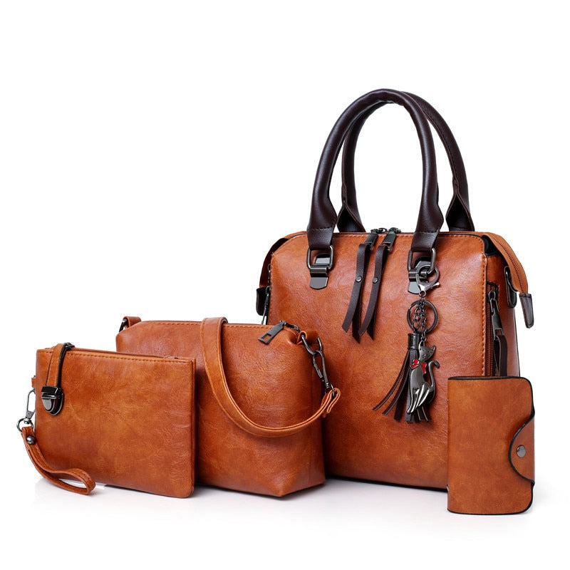 Four Leather Bags Set • Messenger Tote Bolsa Handbags 