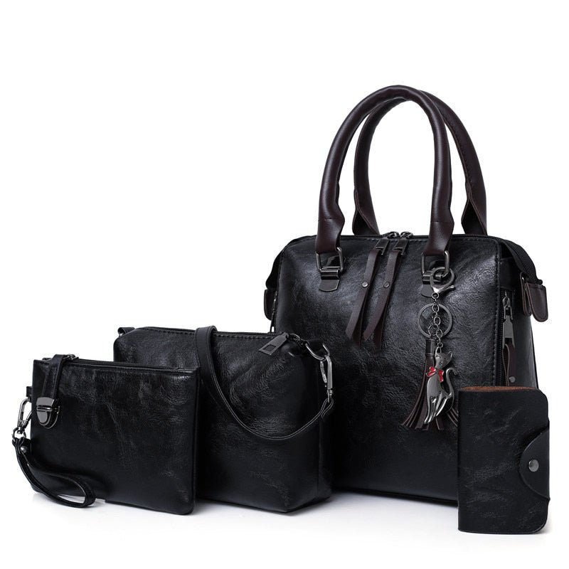 Four Leather Bags Set • Messenger Tote Bolsa Handbags 