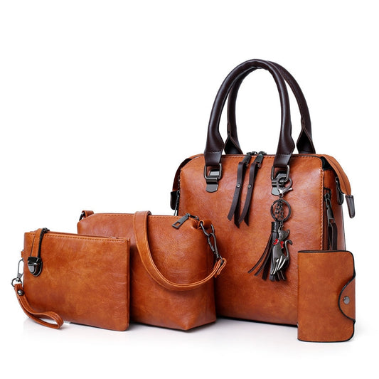 Four Leather Bags Set • Messenger Tote Bolsa Handbags 