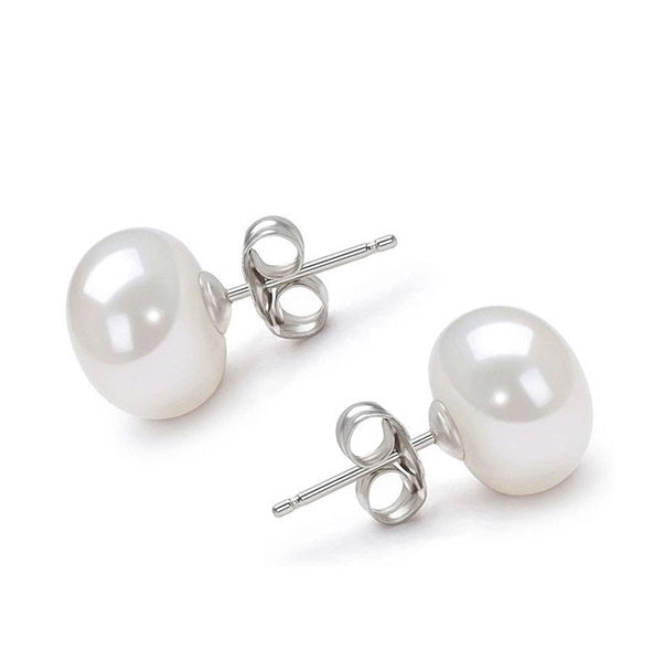 Freshwater Pearl Earrings • Simple Sterling Silver Studs