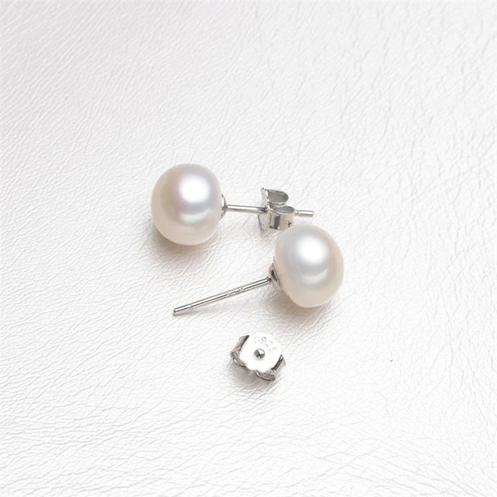 Freshwater Pearl Earrings • Simple Sterling Silver Studs