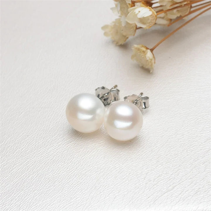 Freshwater Pearl Earrings • Simple Sterling Silver Studs